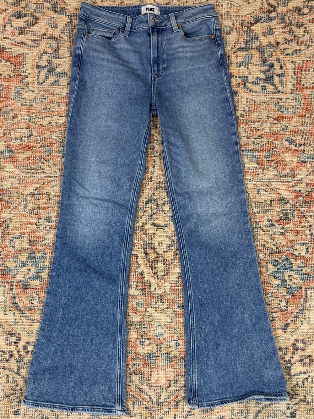 PAIGE Laurel Canyon Jeans 29 High Rise Flare Bootcut Medium Wash Stretch Denim - Picture 2 of 12